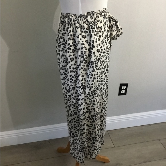 Blue Island animal print wide leg cropped pants S - Picture 2 of 4